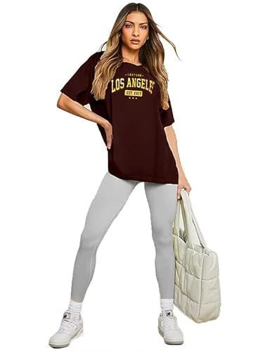 leotude women's oversized cottonblend half sleeve drop shoulder printed tshirt (color brown) leotude women's oversized cottonblend half sleeve drop shoulder printed tshirt (color brown)
