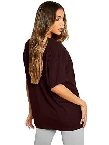 leotude women's oversized cottonblend half sleeve drop shoulder printed tshirt (color brown) leotude women's oversized cottonblend half sleeve drop shoulder printed tshirt (color brown)