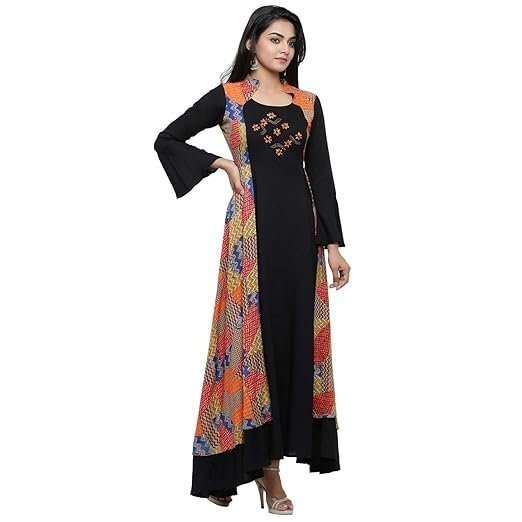 yash gallery women's rayon relaxed fit anarkali shrug style printed embroidered kurta yash gallery women's rayon relaxed fit anarkali shrug style printed embroidered kurta