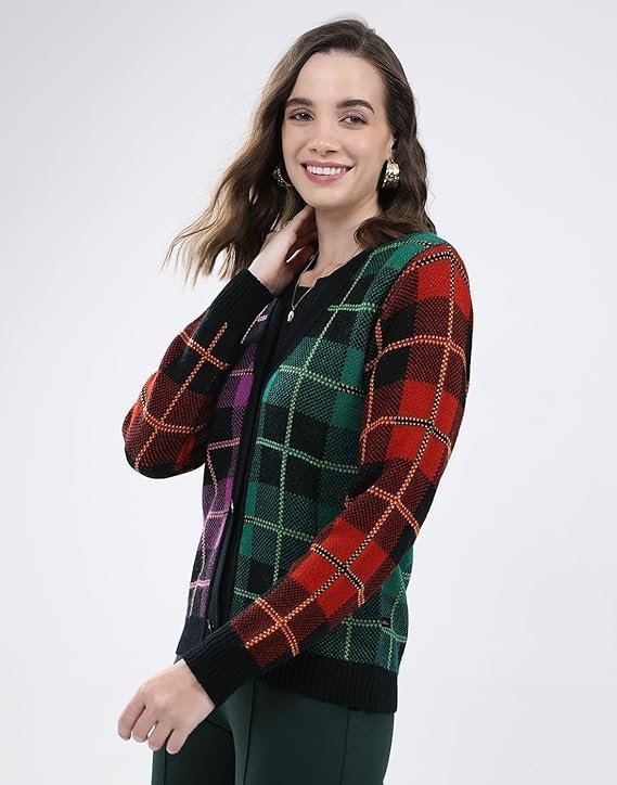 monte carlo women's regular fit cardigan | self design pattern | button closure with full sleeve v neck winter cardigan for womens monte carlo women's regular fit cardigan | self design pattern | button closure with full sleeve v neck winter cardigan for womens