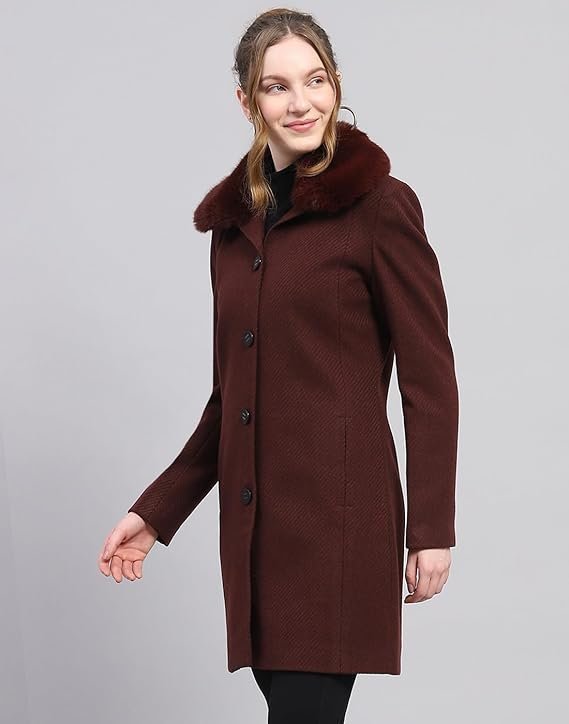monte carlo womens wool blend hip length self design wine notched lapel full sleeve coat monte carlo womens wool blend hip length self design wine notched lapel full sleeve coat