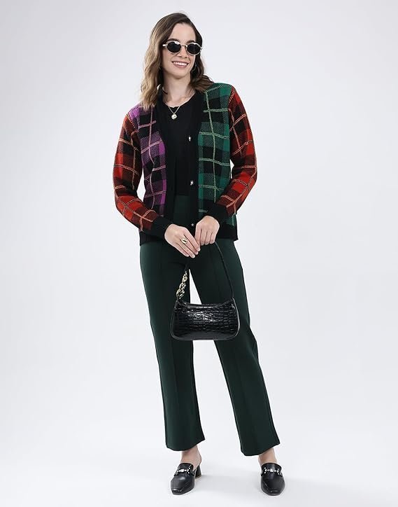 monte carlo women's regular fit cardigan | self design pattern | button closure with full sleeve v neck winter cardigan for womens monte carlo women's regular fit cardigan | self design pattern | button closure with full sleeve v neck winter cardigan for womens