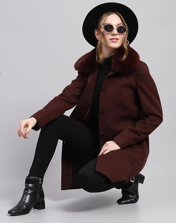 monte carlo womens wool blend hip length self design wine notched lapel full sleeve coat monte carlo womens wool blend hip length self design wine notched lapel full sleeve coat