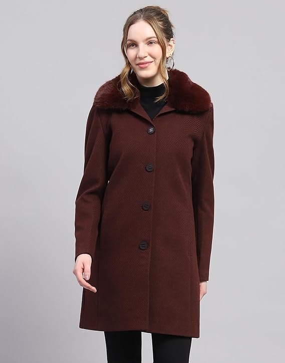 monte carlo womens wool blend hip length self design wine notched lapel full sleeve coat monte carlo womens wool blend hip length self design wine notched lapel full sleeve coat