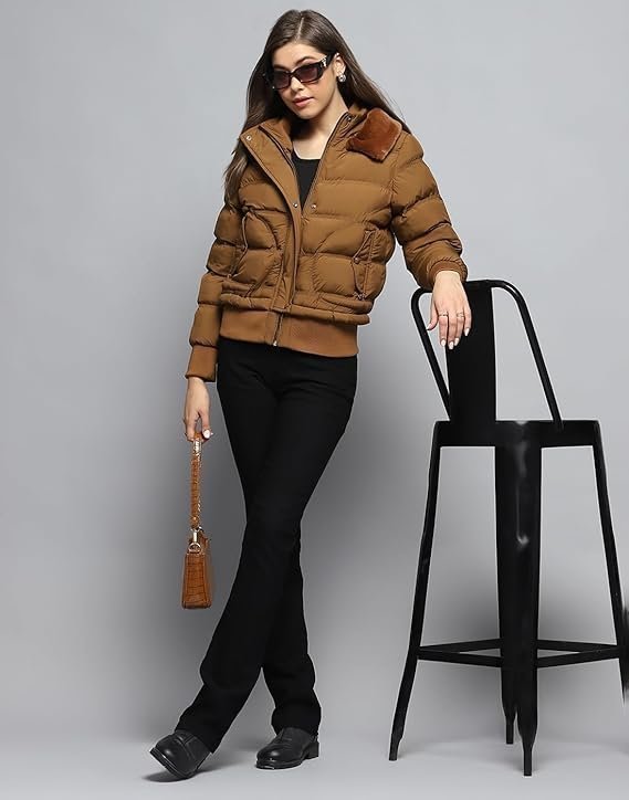 monte carlo womens self design tan collar neck full sleeve jacket monte carlo womens self design tan collar neck full sleeve jacket