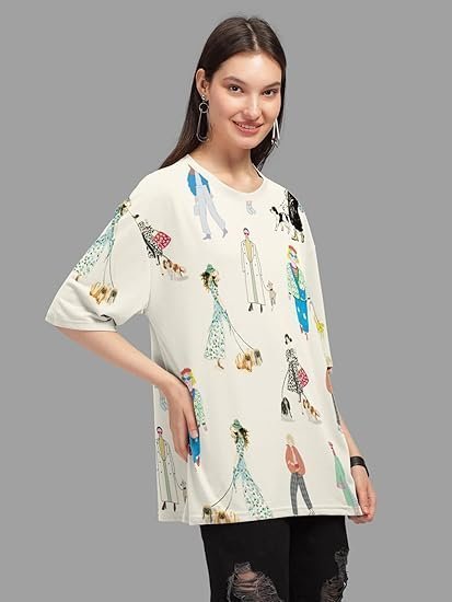 hellcat beige trendy printed oversized t shirt for women hellcat beige trendy printed oversized t shirt for women