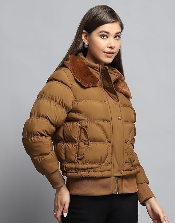 monte carlo womens self design tan collar neck full sleeve jacket monte carlo womens self design tan collar neck full sleeve jacket