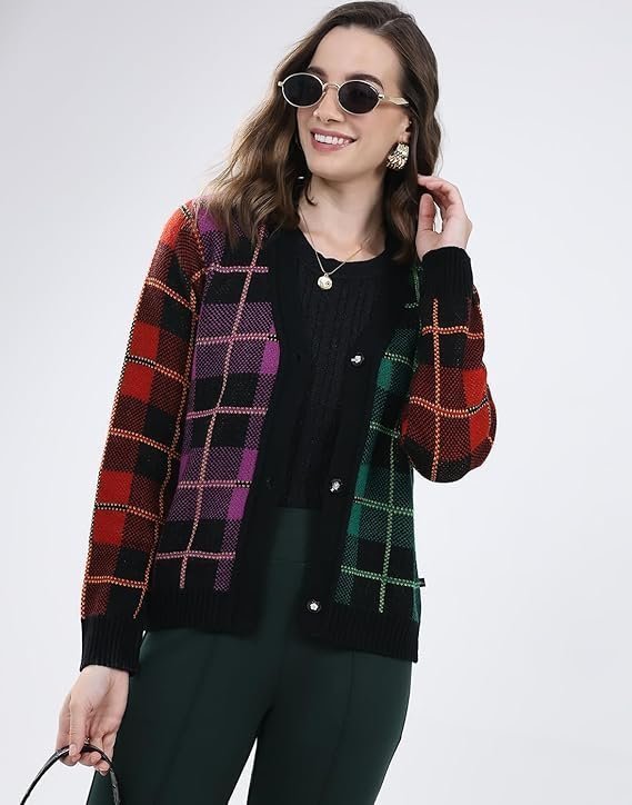 monte carlo women's regular fit cardigan | self design pattern | button closure with full sleeve v neck winter cardigan for womens monte carlo women's regular fit cardigan | self design pattern | button closure with full sleeve v neck winter cardigan for womens