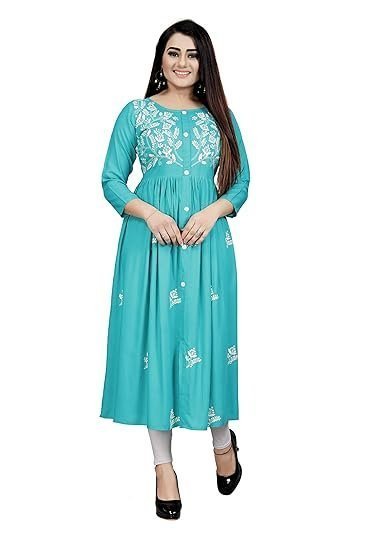 women's rayon flared embroidery kurti under 599 designer attractive look women's kurta women's rayon flared embroidery kurti under 599 designer attractive look women's kurta