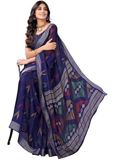 siril women's tassel & printed cotton saree with blouse siril women's tassel & printed cotton saree with blouse