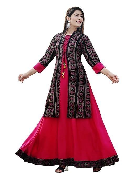 women printed, floral print georgette anarkali kurta with attached dupatta (purple) women printed, floral print georgette anarkali kurta with attached dupatta (purple)