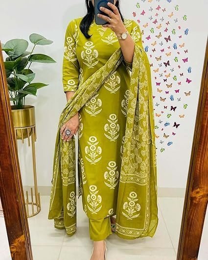 rangnavi women's floral printed stright kurta with pant & dupatta set | kurta set rangnavi women's floral printed stright kurta with pant & dupatta set | kurta set