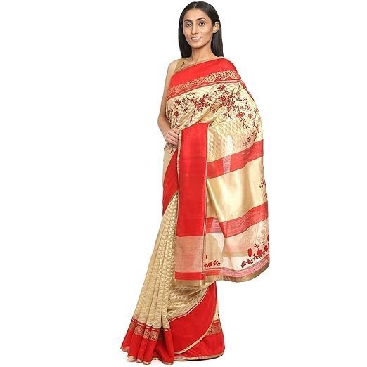 satya paul white banarasi silk embroidered women saree with blouse piece satya paul white banarasi silk embroidered women saree with blouse piece