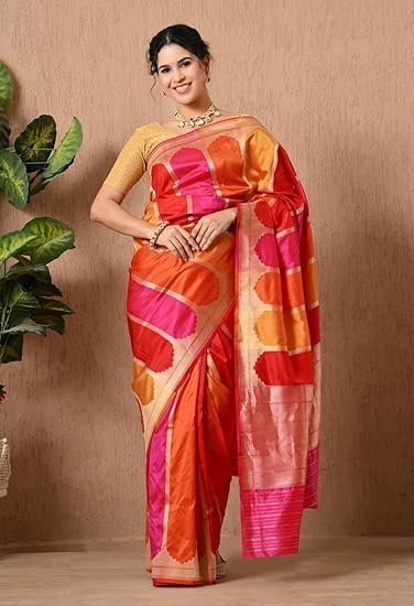 the weavers shop by raavi handloom banarasi silk saree pure katan zari work with unstitched blouse | traditional bridal for grand festive celebrations the weavers shop by raavi handloom banarasi silk saree pure katan zari work with unstitched blouse | traditional bridal for grand festive celebrations