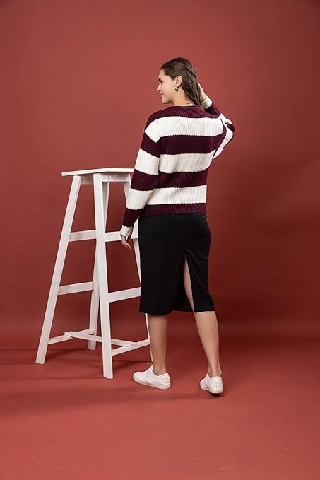 wear lusso women’s 100% wool color block stripe full sleeve round neck pullover sweater | winter season fashion wear lusso women’s 100% wool color block stripe full sleeve round neck pullover sweater | winter season fashion