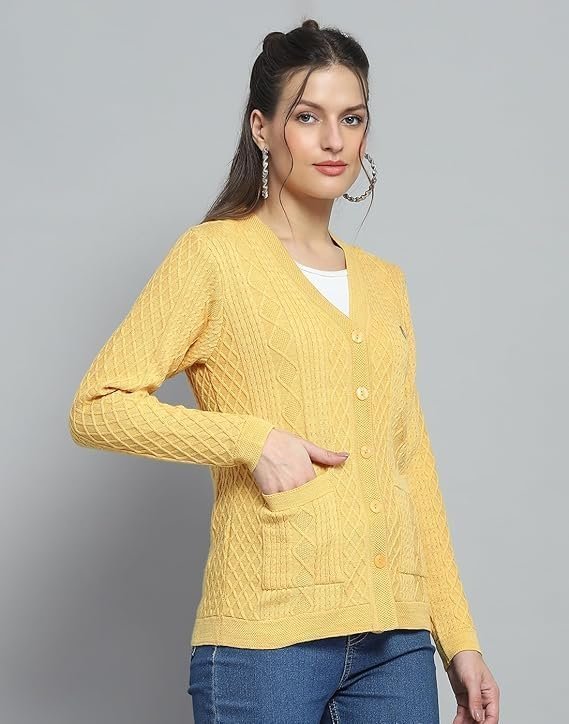 monte carlo womens self design yellow v neck full sleeve cardigan 1243555vn 2454 monte carlo womens self design yellow v neck full sleeve cardigan 1243555vn 2454
