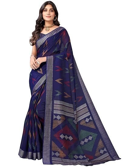siril women's tassel & printed cotton saree with blouse siril women's tassel & printed cotton saree with blouse