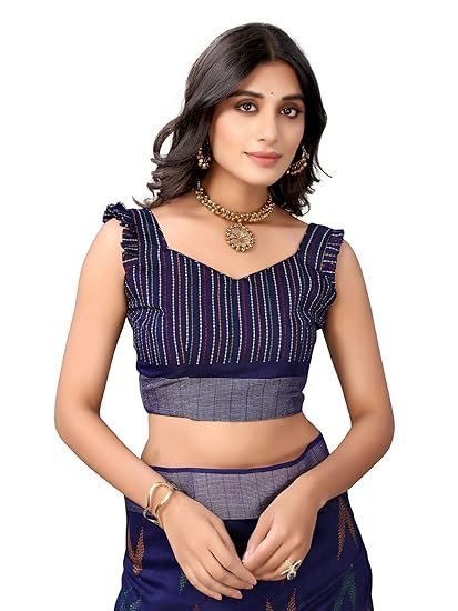 siril women's tassel & printed cotton saree with blouse siril women's tassel & printed cotton saree with blouse