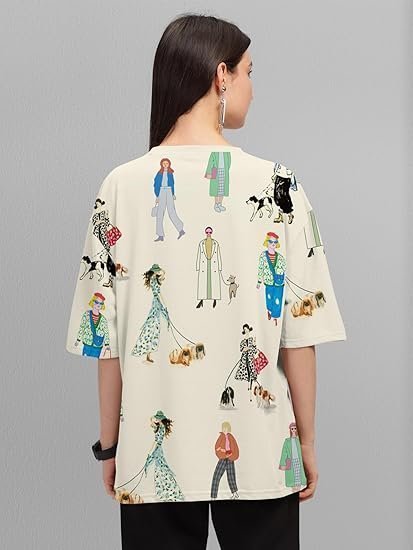 hellcat beige trendy printed oversized t shirt for women hellcat beige trendy printed oversized t shirt for women