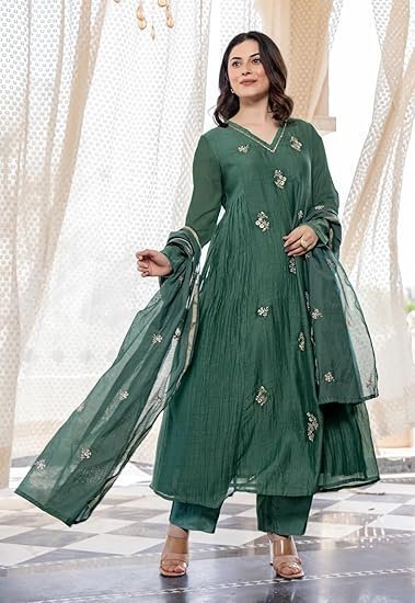 klosia women embroidery solid anarkali kurta and pant set with dupatta klosia women embroidery solid anarkali kurta and pant set with dupatta