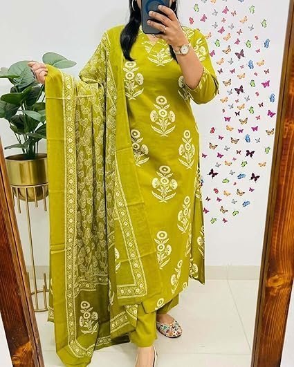 rangnavi women's floral printed stright kurta with pant & dupatta set | kurta set rangnavi women's floral printed stright kurta with pant & dupatta set | kurta set