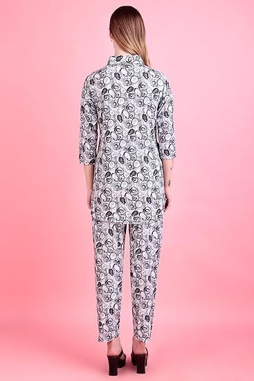 women’s digital printed co ord set with mandarin collar, 3/4 sleeves & button down design | full pair fancy travel kurta set women’s digital printed co ord set with mandarin collar, 3/4 sleeves & button down design | full pair fancy travel kurta set