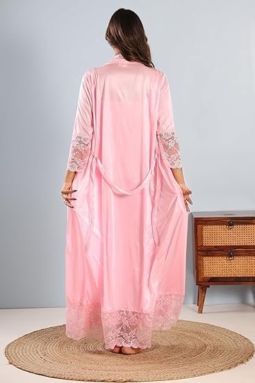 house of elorra soft satin nightgown swarvoski crystals work women nighty with lace and robe house of elorra soft satin nightgown swarvoski crystals work women nighty with lace and robe