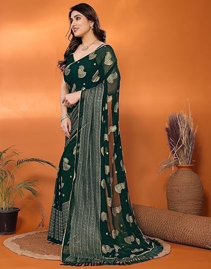 siril women's georgette foil printed saree with unstitched blouse piece siril women's georgette foil printed saree with unstitched blouse piece