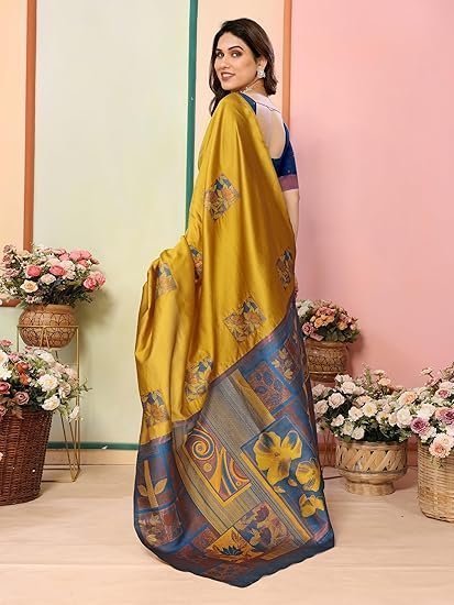 sidhidata women's kanjivaram banarasi soft silk saree with unstitched blouse piece (silk box flower) sidhidata women's kanjivaram banarasi soft silk saree with unstitched blouse piece (silk box flower)