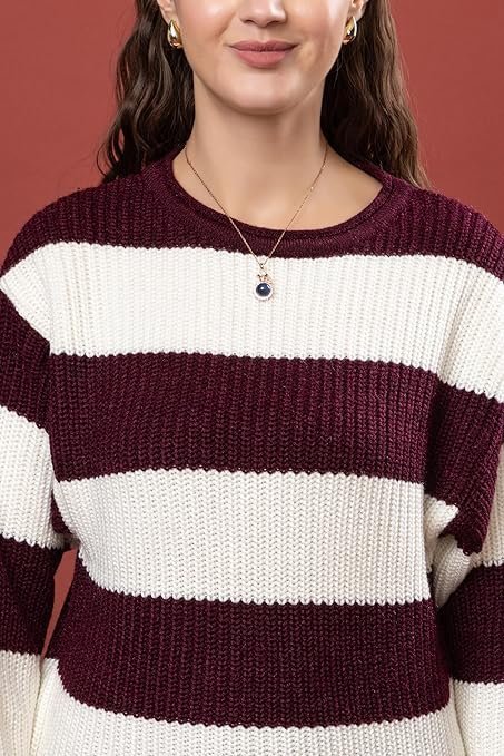 wear lusso women’s 100% wool color block stripe full sleeve round neck pullover sweater | winter season fashion wear lusso women’s 100% wool color block stripe full sleeve round neck pullover sweater | winter season fashion