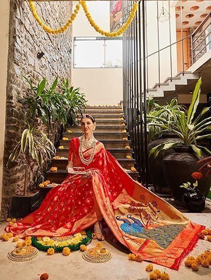 ethnicjunction women's paithani silk blend woven saree with blouse piece ethnicjunction women's paithani silk blend woven saree with blouse piece