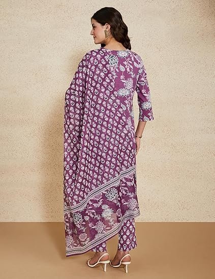 myx women's blend regular cotton rich printed kurta pant set with dupatta myx women's blend regular cotton rich printed kurta pant set with dupatta