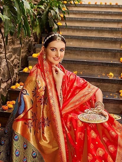 ethnicjunction women's paithani silk blend woven saree with blouse piece ethnicjunction women's paithani silk blend woven saree with blouse piece